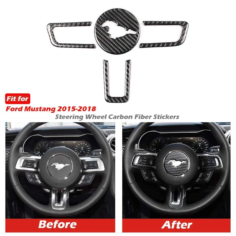 Real Carbon Fiber Steering Wheel Insert Decoration Cover Emblem Sticker for Ford Mustang 2015-2017 4Pcs | Автомобили и мотоциклы
