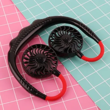 Black Летние свободные руки ленивый шейный ремешок висящий USB Перезаряжаемый спортивный двойной вентилятор мини-вентилятор портативный 3 скорости большой аккумулятор - Цвет: Black