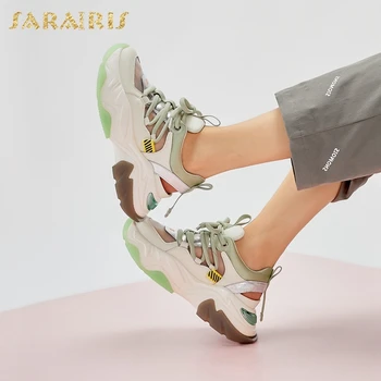 

SaraIris 2020 Hot Sale Genuine Leather Women Boots Flat With Round Toe Platform lace-up Mixed Colors Spring/Autumn Women Shoes