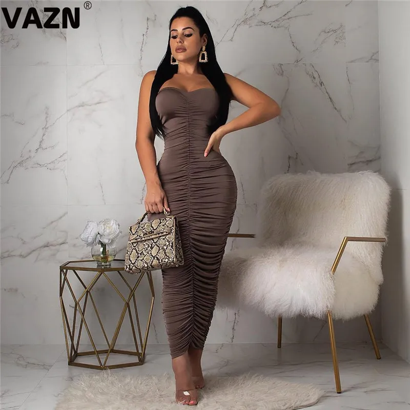 VAZN GOFN 16228 Бандажное бодикон праздничное платье для ночного клуба без бретелек сексуальное тонкое длинное платье дизайнерское платье без рукавов женское платье