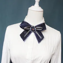 Женщины шеи воротник рубашка галстук-бабочка элегантный кристалл горного хрусталя Свадьба Бизнес Рождество галстук девушка Униформа ленты галстук-бабочка