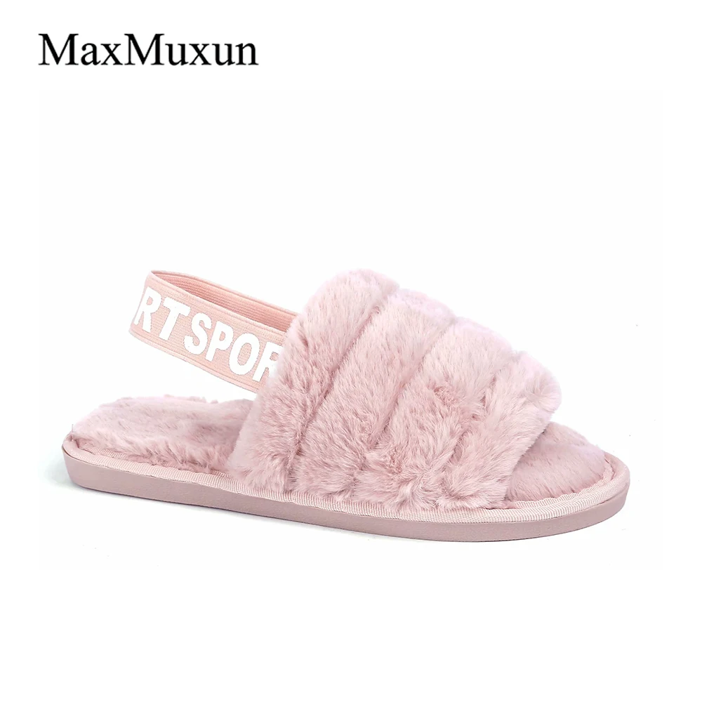 

Maxmuxun Women Home Slippers Winter Warm Shoes Woman Slip on Flats Slides Female Faux Fur Slippers Women Shoes 36-41 wholesale