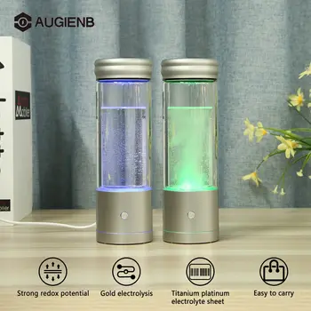 

AUGIENB 350ml Hydrogen Rich Water Bottle Alkaline Ionizer Generator Healthy Anti-Aging USB Rechargeable with RGB LED Light