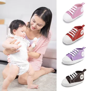 

Baby Anti-slip Toddler Classic Canvas Sneakers Newborn Infant Boys Girls First Walkers Lace up Flats Child Soft Soled Shoes