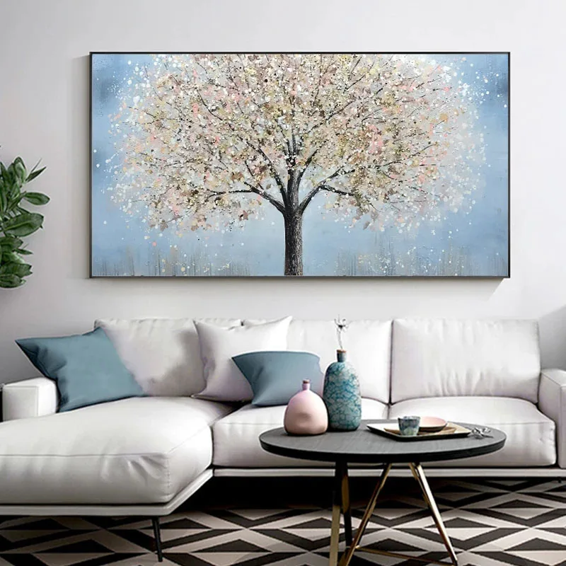 

Large oil painting Wall Art hand painted Dream Silver Tree Painting Wall Art Pictures for Living Room Bedroom Home Decoration