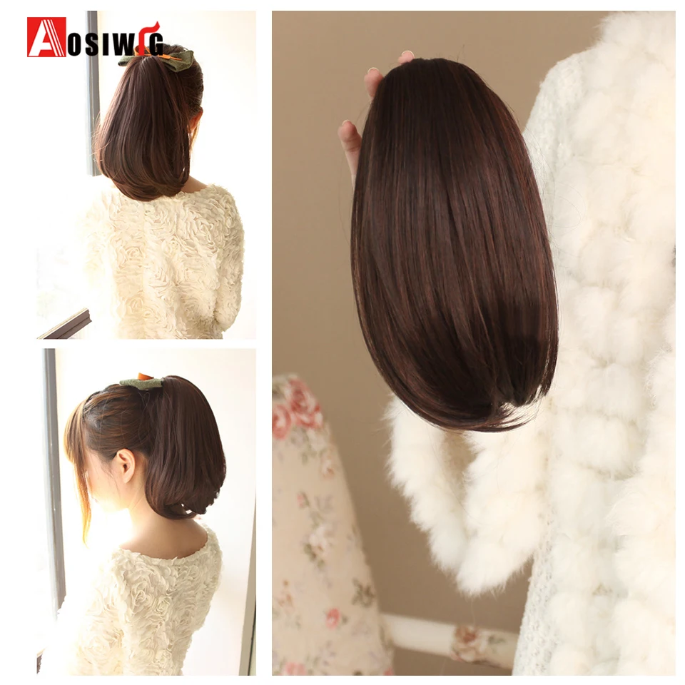 Synthetic Short Straight Claw Clip In Ponytail Cute Girls Hair Heat Resistant Black Gray Red Extensions Wig Hairpiece fake hair extensions