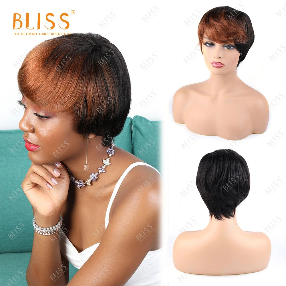 BLISS Ombre Короткие парики вырезанные вручную женские из человеческих волос