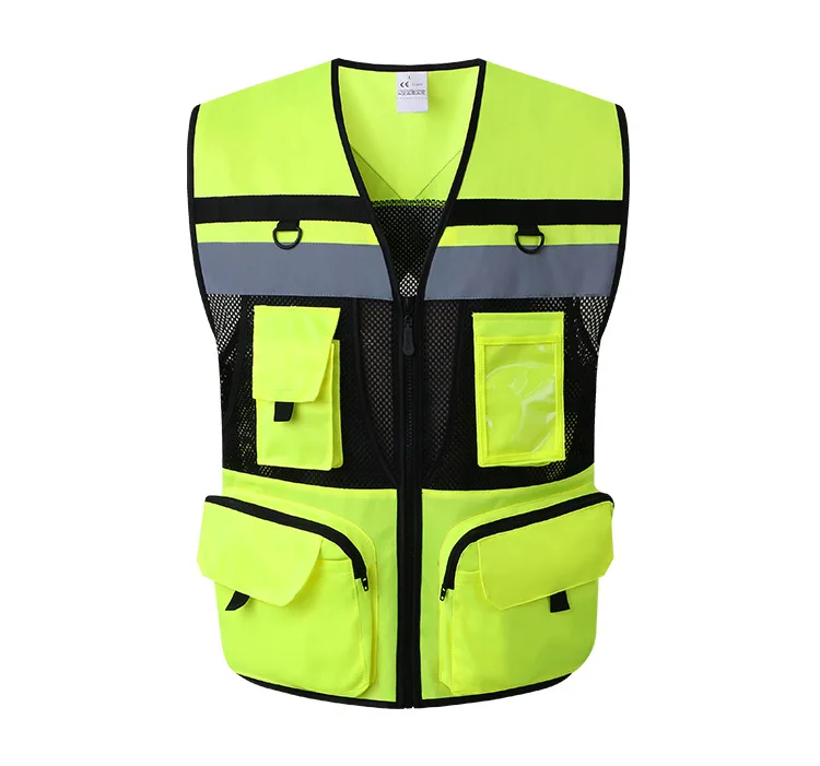 Outdoor Multi pockets Security Traffic Work Clothes Reflective Vest High Visibility Warning Safety Vest Fluorescent Clothing