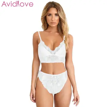 

New Women Lace Spaghetti Straps See Through Sexy Lingerie Set