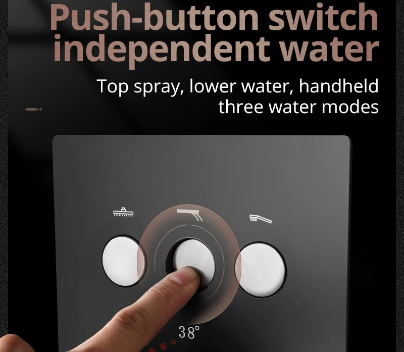 Black Button Shower Set Thermostatic Shower Set In-Wall Brass Touch 6 x 10 inch Faucet Shower System (13)