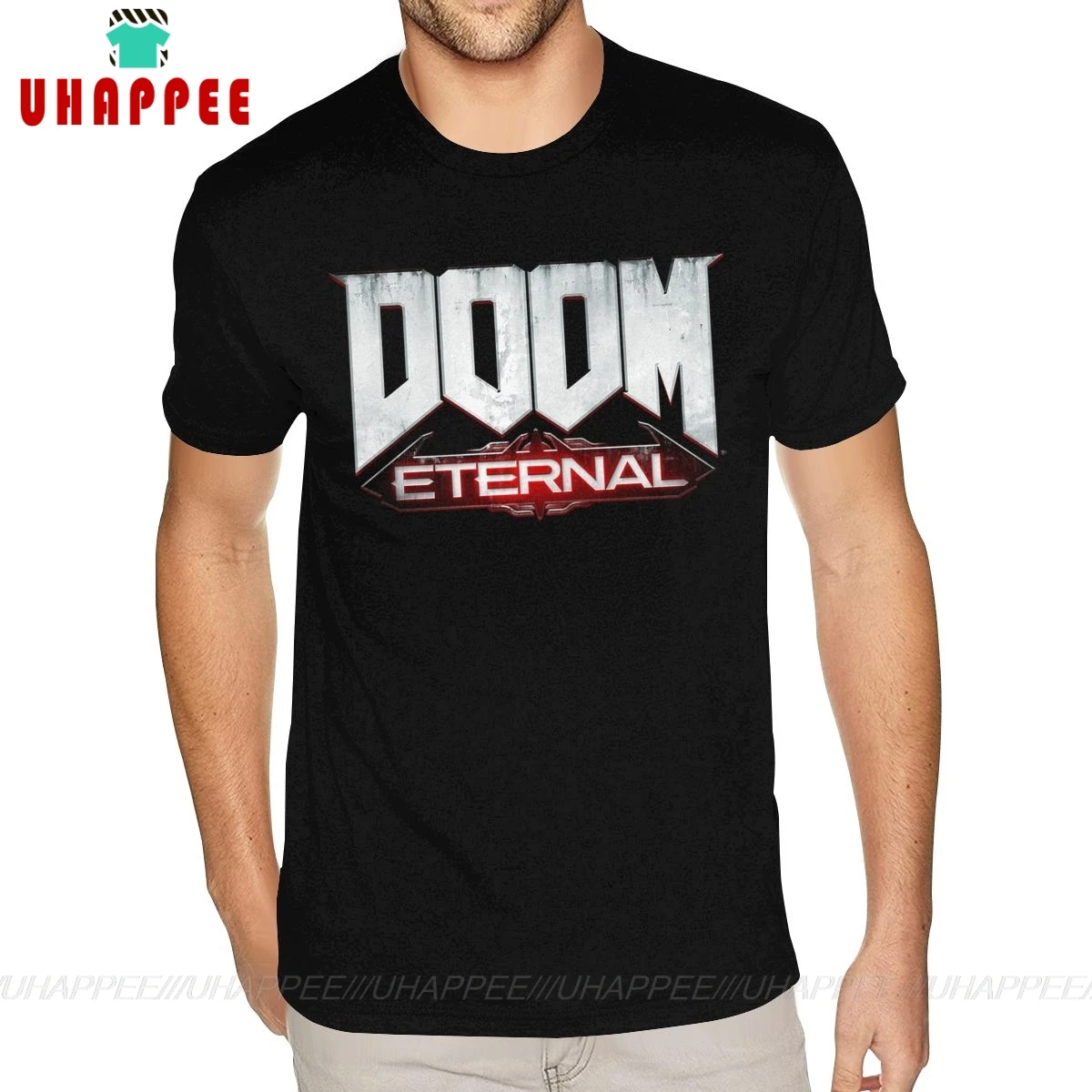 Футболка мужская с надписью Doom недорогая Тяжелая хлопковая черная рубашка