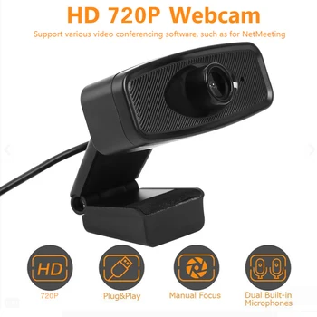 

HD 720P Web Camera with External Microphone USB Driver Free Plug N Play Webcam for Computer