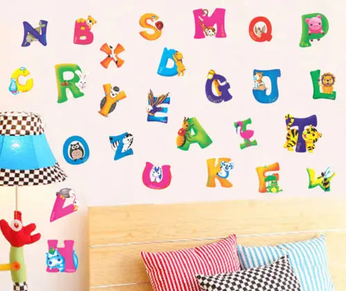 A-Z Алфавит буквы роспись с животными стикер на стену для наклейка для детской спальни Декор школьные обои для класса Inall