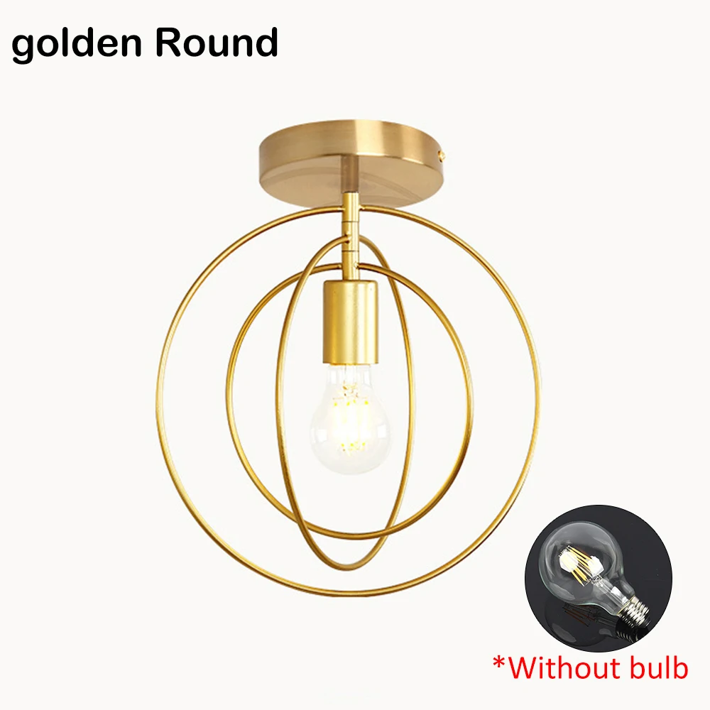 

LED Ceiling Light Creative Retro Round Industrial Iron Wind Ceiling Light E27 For Restaurant Bar Cafe Gold/Black