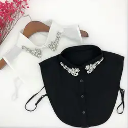 Имитация кристаллов шифон Ложные воротнички женские ювелирные изделия со стразами отстегивающиеся пуговицы вниз половина рубашки Блузка