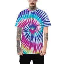 Hombres Mujeres de manga corta Camisetas artísticas Arco Iris espiral Impresión Digital Hip-Hop Tie-Dye Vintage pigmento calle Top