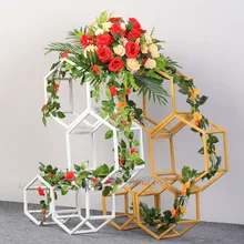 Креативные кованые шестигранные полки для цветов, искусственные цветы, свадебные, вечерние, геометрические украшения, настенные полки