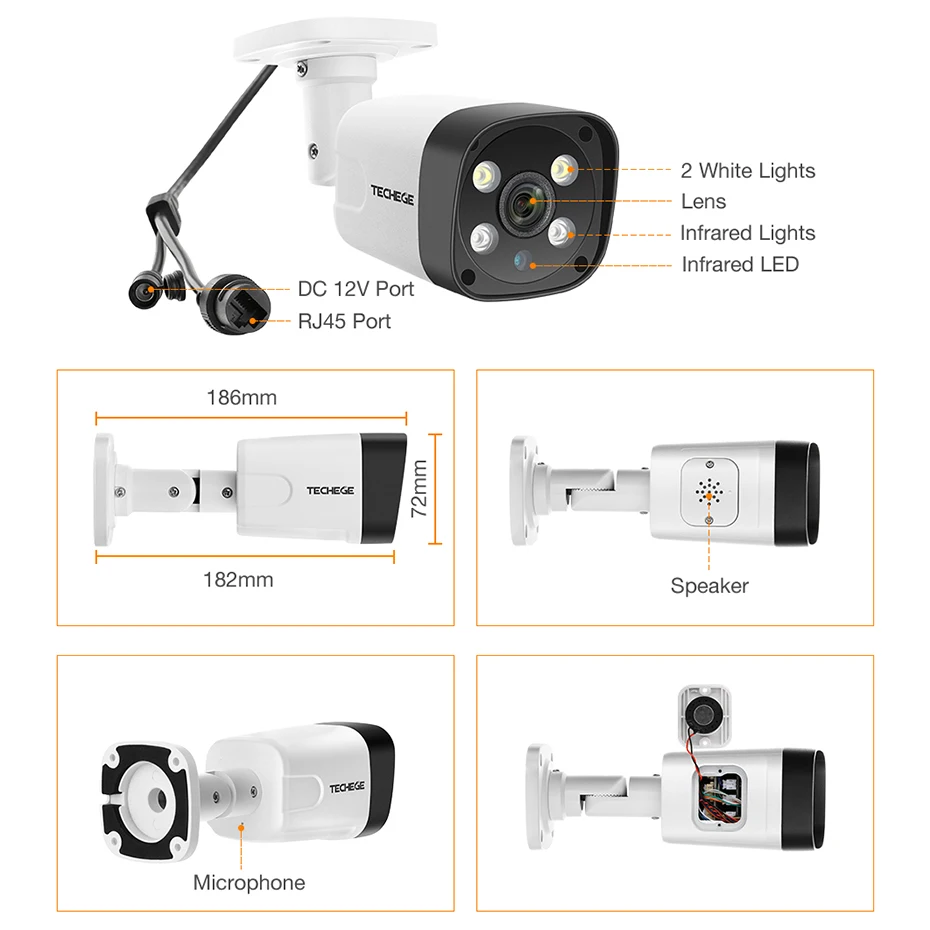 Techege 4CH 5MP Security Camera System Human Detection Two ways Audio POE IP Camera Outdoor Waterpr