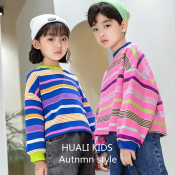 

Children's clothing 2020 autumn new children's girls' sweaters boys' colorful striped round neck T-shirt tide