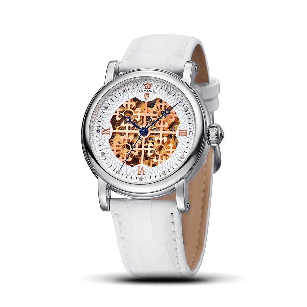 

Ouyawei Hollow out Genuine Leather Men Analog Watch
