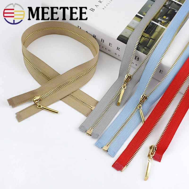 Meetee 2/5pcs Metal Zipper 3# 40/50/60/70cm Open End Zip for Sew Bags Purse Down Jacket Skirt Clothing Sewing Accessory ZA048