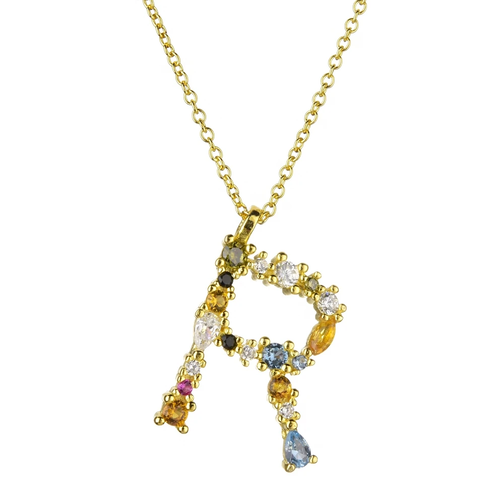 Gold R Altruist 925 Sterling Silver Letter S Initial P L Pendant Long Chain Necklace Nightmare Before Christmas Lucky Crystal Jewelry - Окраска металла: Gold R