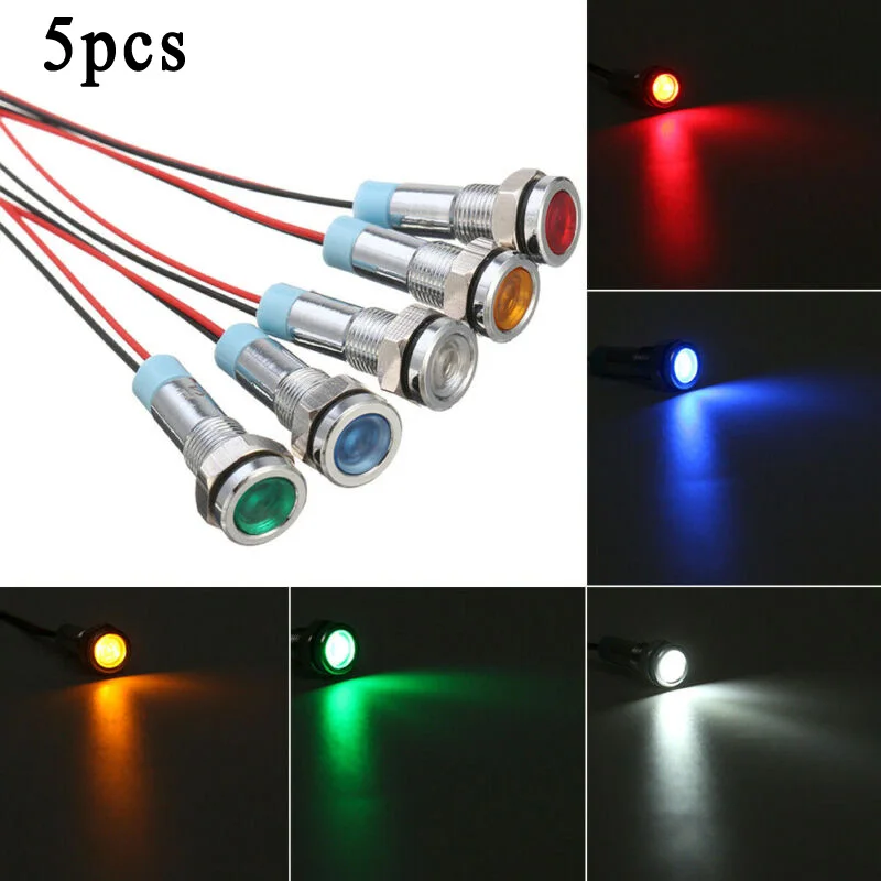 

5* Auto Car Boat 12V LED Indicator Light Pilot Dash Dashboard Panel Warning Lam