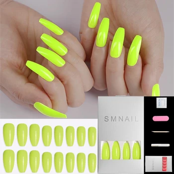 

24Pcs/box Candy Color Long Coffin Ballerina Fake Nails Full Cover False Nails Manicure Tools Detachable Nail Art Tips with glue