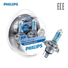 PHILIPS H4 лампы для авто 12V- 60/55W(P43t)(абсолютно белый свет) WhiteVision ultra(п.уп 2шт) 12342WVUSM