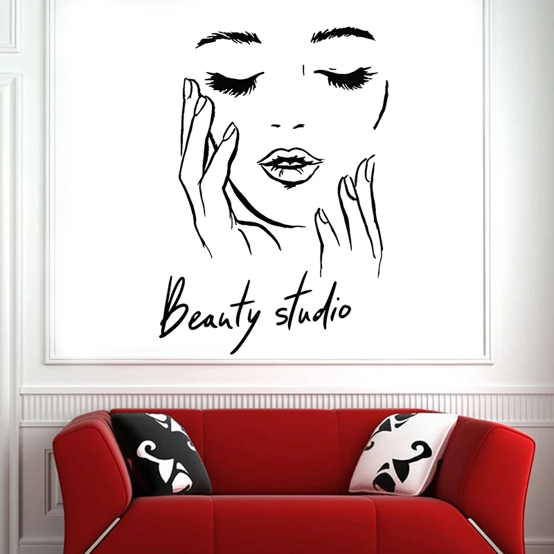 Beauty Salon Vinyl Wall Decal Female Face Cosmetic Makeup Beauty