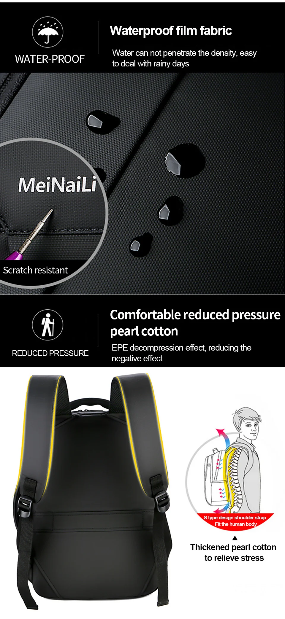 15.6 Inch Laptop Backpack Business Men Backpacks Male Notebook Waterproof Backpacking USB Charging Travel Bagpack OL Black Bags (4)