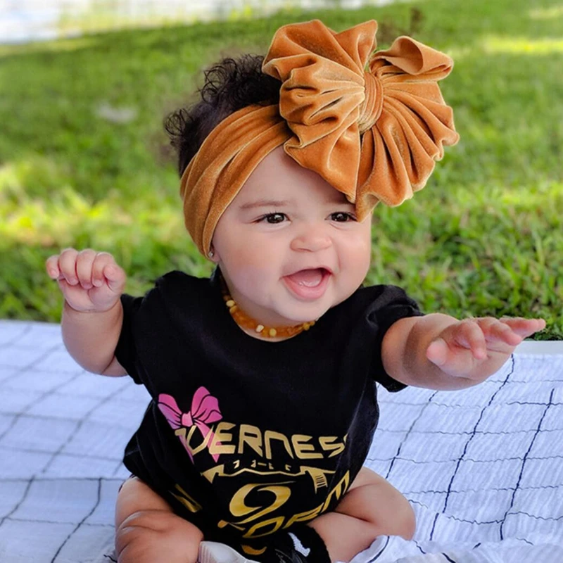 Velvet Baby Headband Cute Big Bow Turban Hair Band Solid Bowknot Girl Headbands For Kids Accessories | Детская одежда и обувь