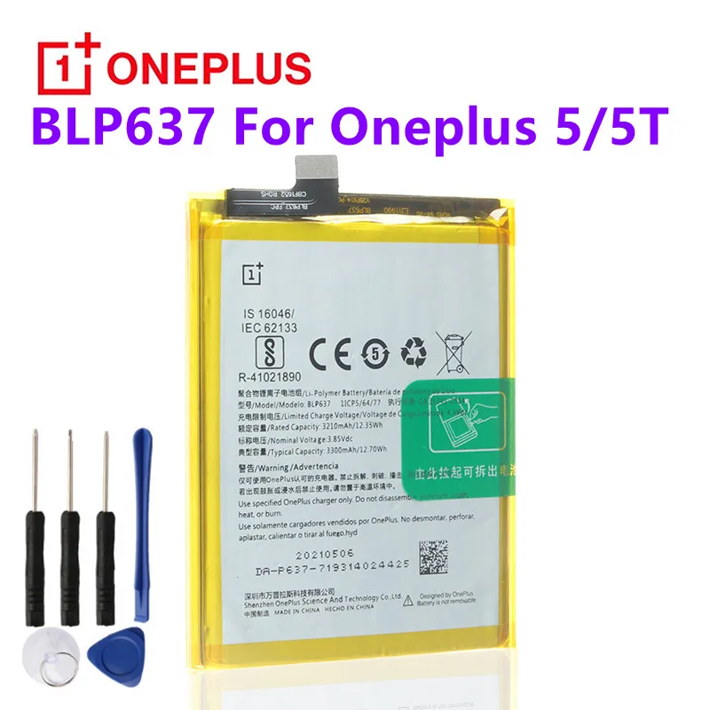 100% New Battery BLP637 For OnePlus 5 A5000 for 5T A5010 1+5 1+5T 3210/3300mAh Full Capacity Akku +Tools kit | Мобильные телефоны и
