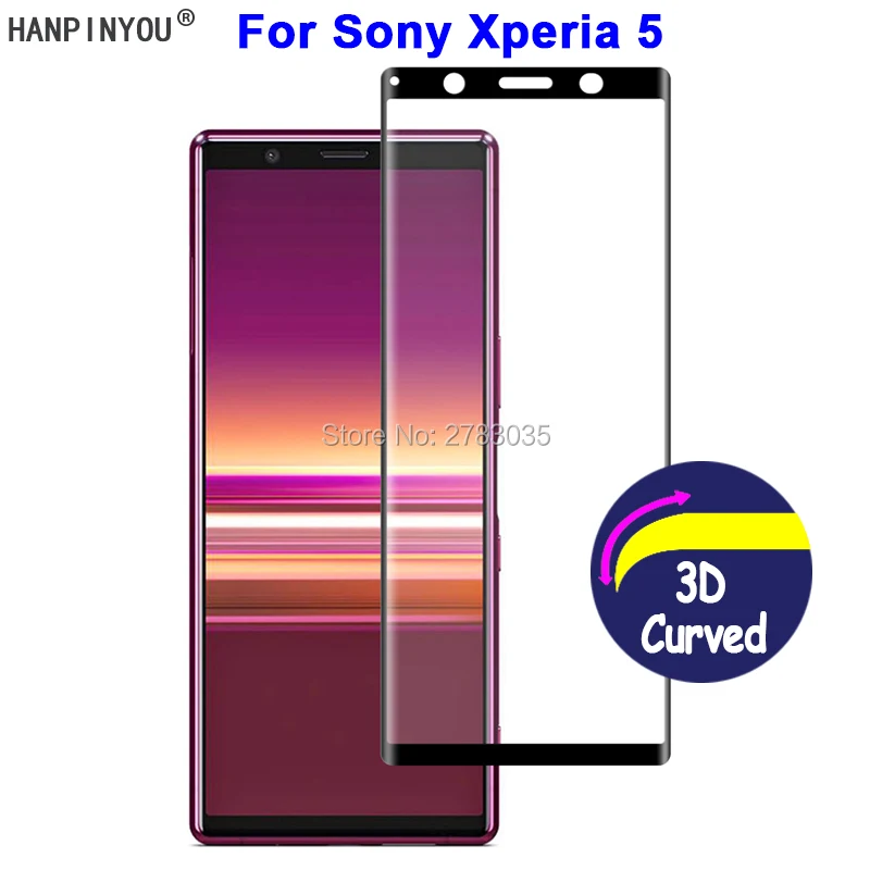 

For Sony Xperia 5 6.1" 9H Hardness 3D Full Cover Slim Toughened Curved Tempered Glass Film Screen Protector Guard