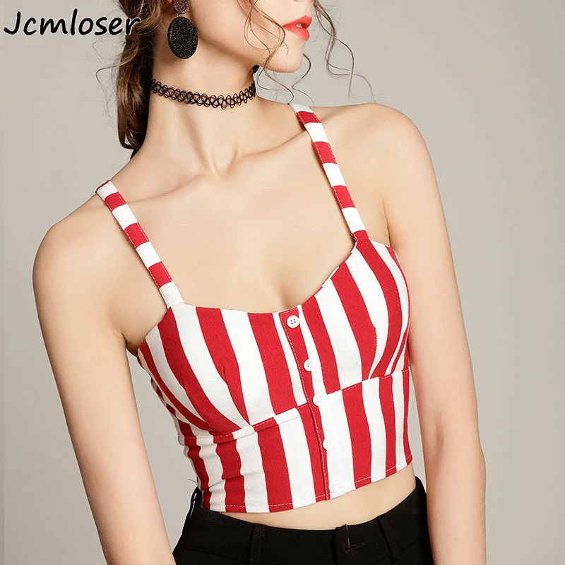 

Jcmloser 2021 Summer striped Camisole Women Sexy Bustier Top Vest Blackless Padded Cropped Retro Camisole Clothes Dropshipping