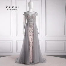 Женское вечернее платье с рукавом-крылышком,, длинное, блестящие стразы, вечернее, вечернее платье, кутюр, серое, Robe De Soiree OL103678