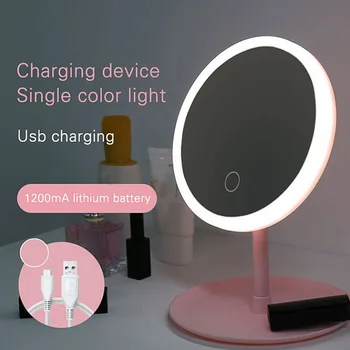 

LED Makeup Mirror Dimmable 90 Degree Rotation Vanity Mirror TouchScreen Stand Up Desk with USB Charge LED Light for Bedroom