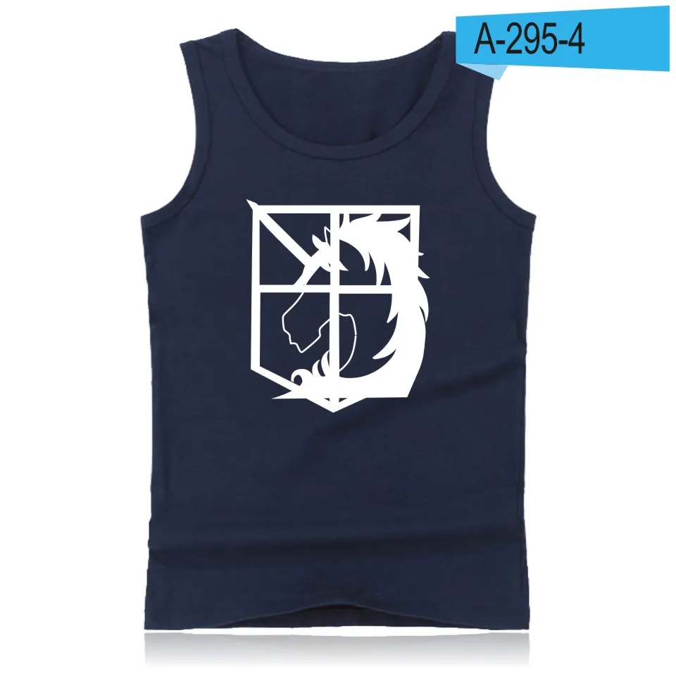 Attack on Tita Hot-blooded Anime Print Round Collar Tank Tops Men Summer Fashion Casual Sleeveless Vest Hot Sale - Цвет: navy blue