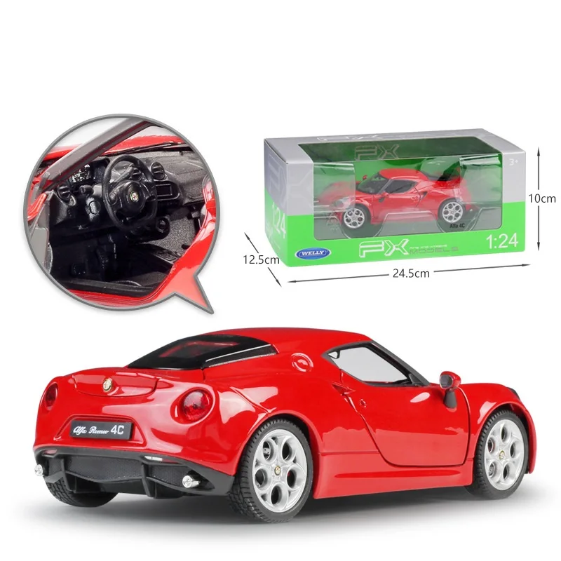 Welly 1:24 литая металлическая модель автомобиля Romeo 4C Red White|Наземный транспорт| |