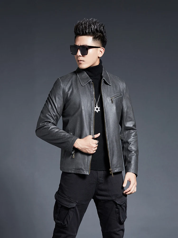 

Genuine Leather Jacket Men Spring Autumn Cowhide Biker Motorcycle Jacket Sheepskin Coat Veste Cuir Homme KD2227 KJ4023