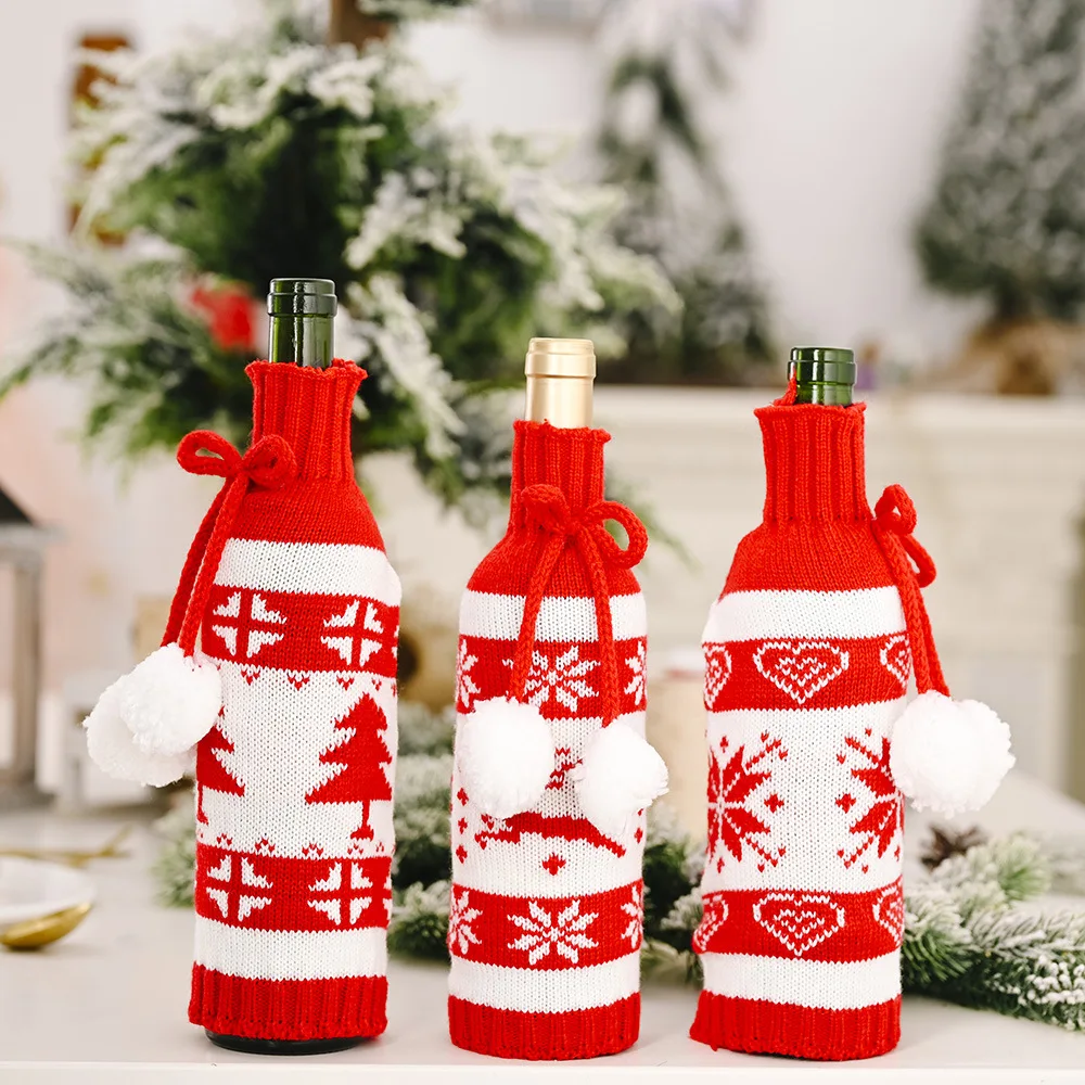 Sckday вина крышки бутылки шампанского свитер комплекты рождественские украшения