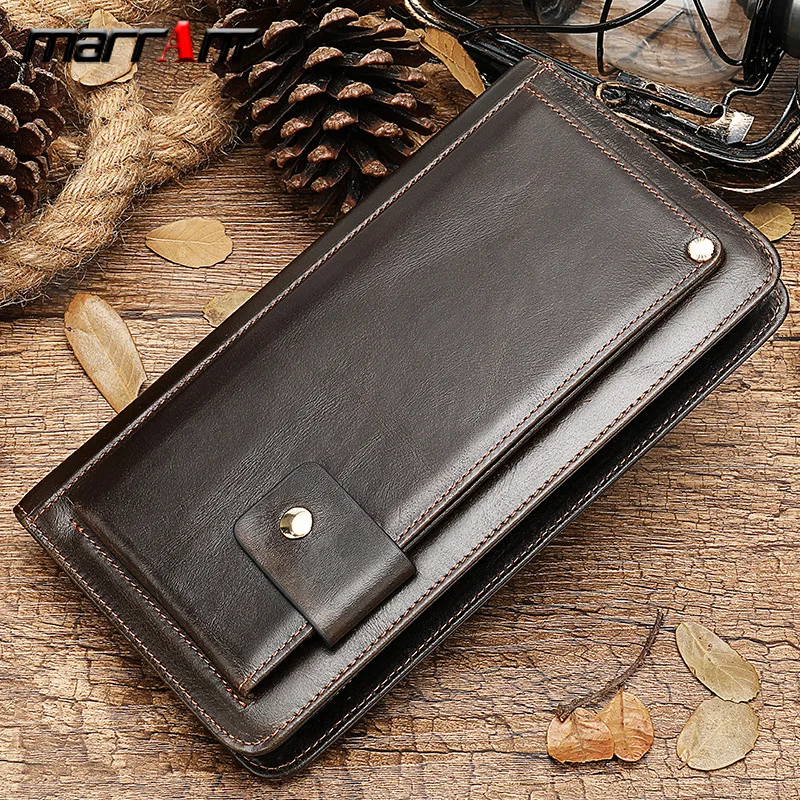 

MVA Men Business Wallets Genuine Leather Clutch Fashion Card Bag Vintage Cash Pouch Phone Bag Coin Bag