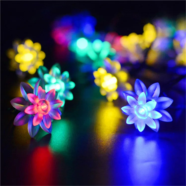 Открытый 50 Led разноцветные стринги свет Лотос цветок сказочные огни солнечные лампы для сада Водонепроницаемый освещение дома ярд Рождество
