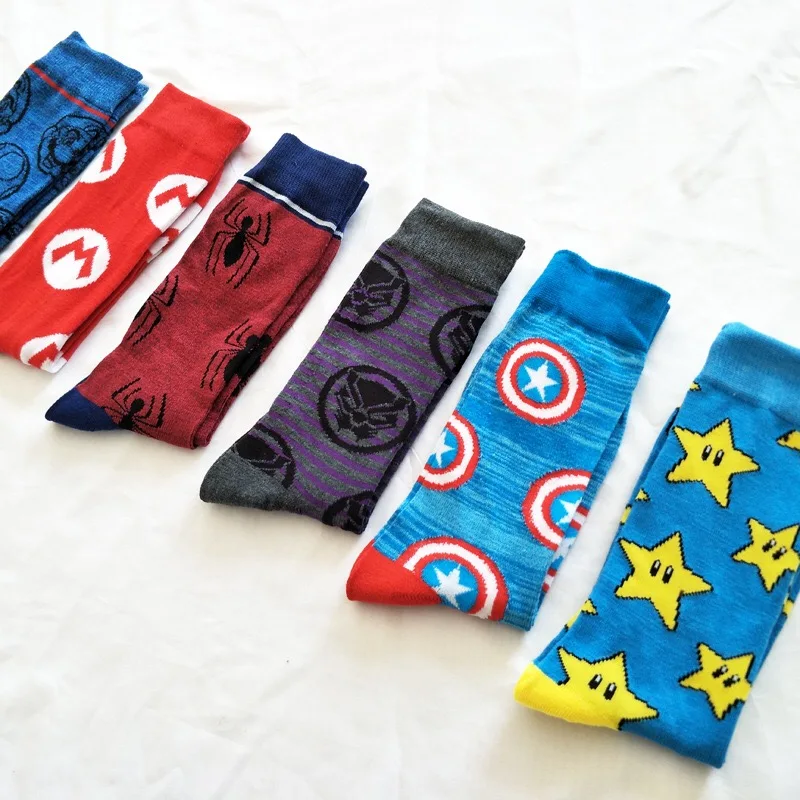 Носки унисекс с супергероями хлопковые мужские и женские Мультяшные Командные