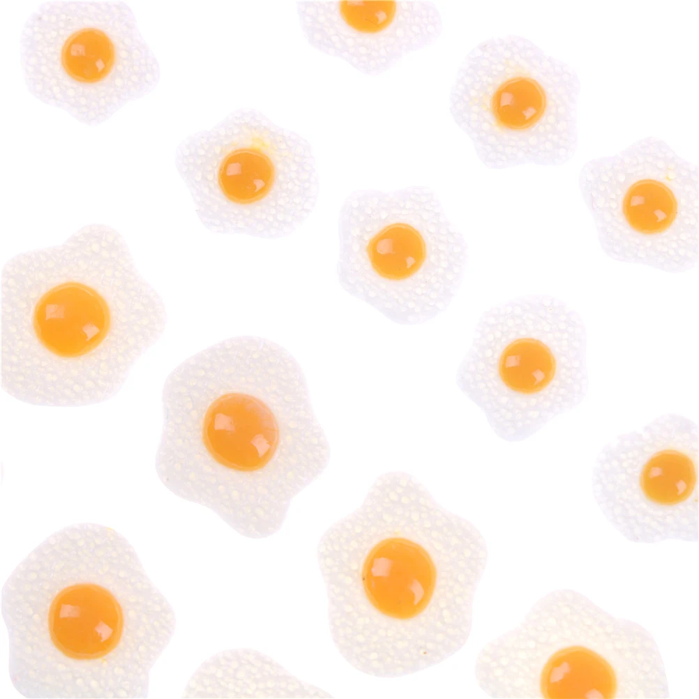10Pcs DIY Resin Fried Egg 1:12 White Egg Flatback Cabochons Dollhouse Miniature Food DIY Scrapbooking S / L Size