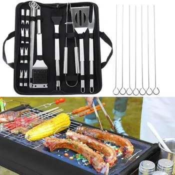 

Stainless Steel BBQ Set Barbecue Grilling Tools Set BBQ Utensil Accessories Camping Outdoor Cooking Tools Kit With Carry Bag Box