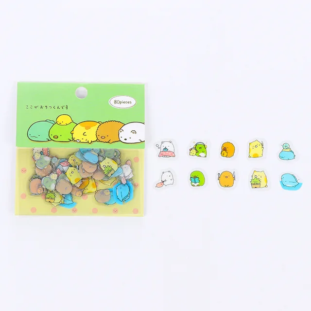80 pcs/bag Japanese Stationery Stickers Cute Cat Sticky Paper Kawaii PVC Diary Bear sticker For Decoration Diary Scrapbooking 3