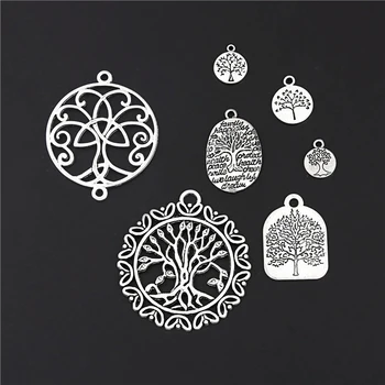 

14pcs Mix Silver Color Round Shaped Lucky Tree Charms Green Plants Pendant Jewelry Making DIY Handmade Craft Accessories M140