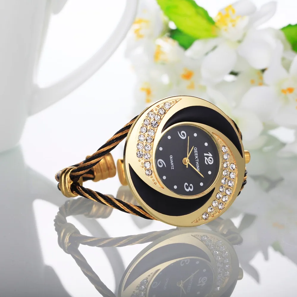 GEEKTHINK брендовые Стразы в стиле вихря металлические плетеные часы Женское платье браслет для девушек кварцевые повседневные часы для женщин