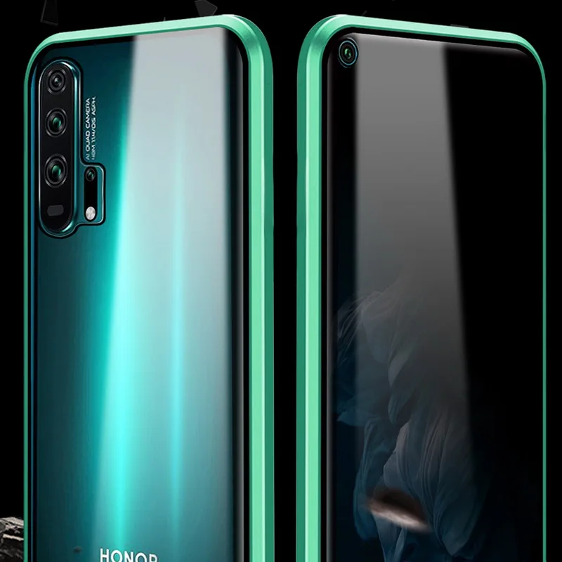 360 ° анти-ползучий магнитный металлический чехол для huawei Honor 20 20Pro закаленное стекло чехол Чехол Coque